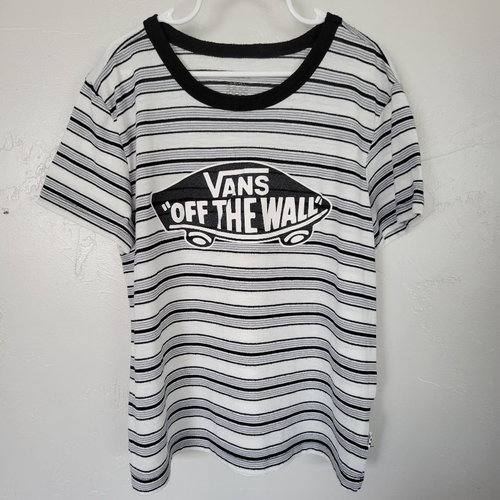 Vans Women's Small Short Sleeve T-shirt Cropped Black & White Stripes Graphic